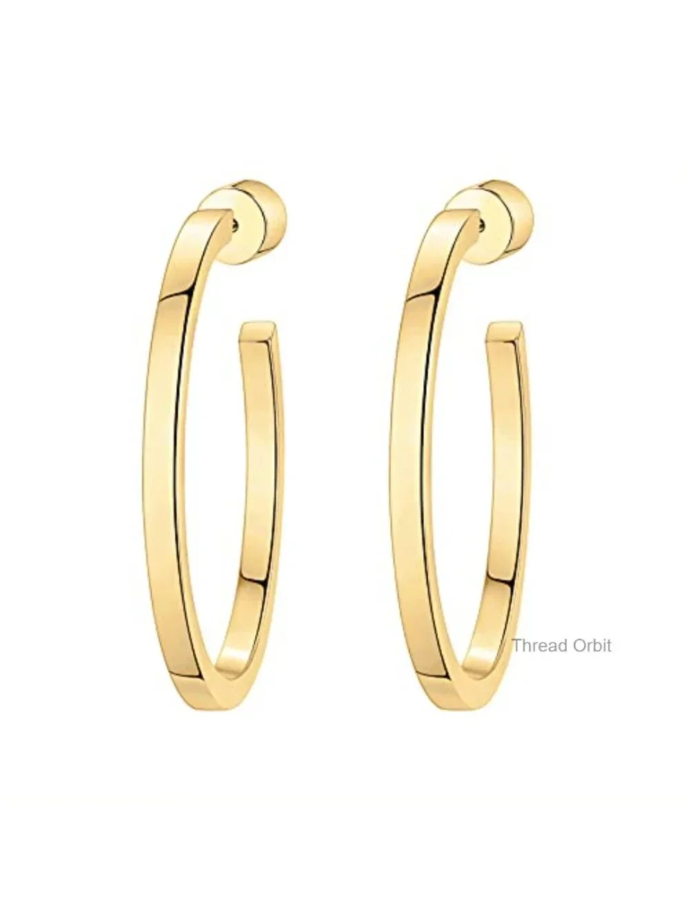 14K Gold Plated Thin Square Edge Open Hoop Earrings Lightweight Hoops